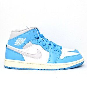 WOMENS AIR JORDAN RETRO 1 MID 'DARK POWDER BLUE WHITE SAIL NEUTRAL BQ6472-400]